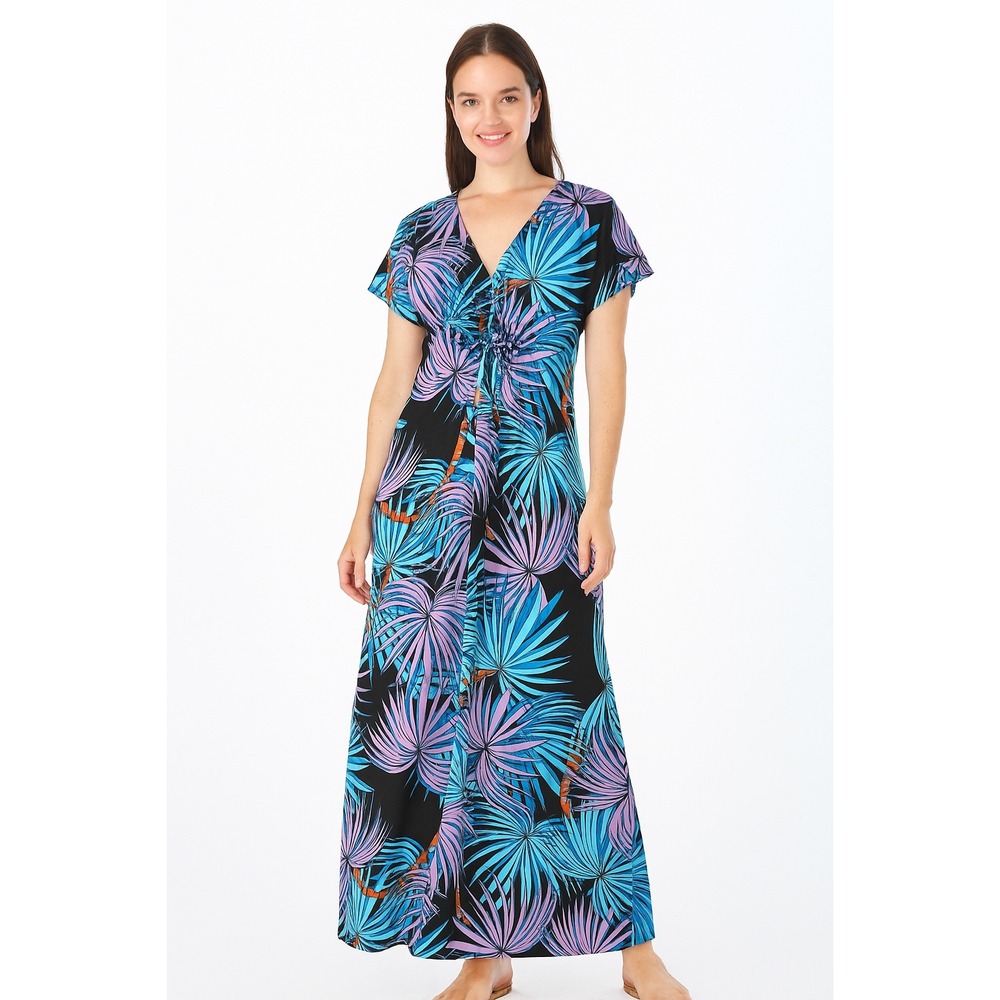 Gypsy Mara‎ Hoffman Black Blue Purple Palm Print Maxi Dress Small Stretch Boho